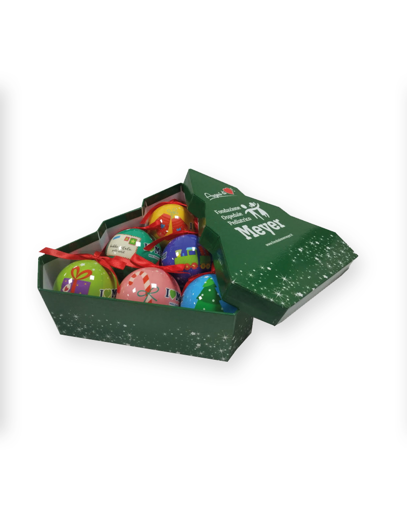 Set 6 palline decorate con elegante scatola verde