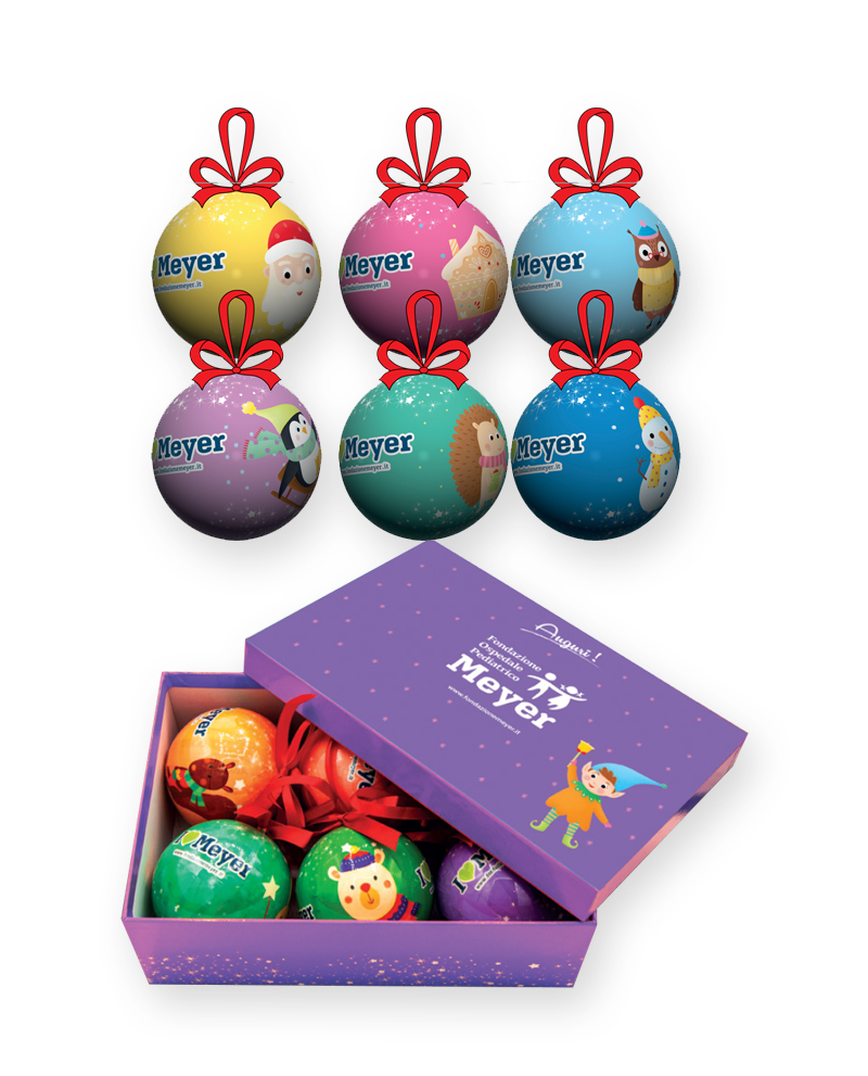 Set 6 palline decorate con elegante scatola viola